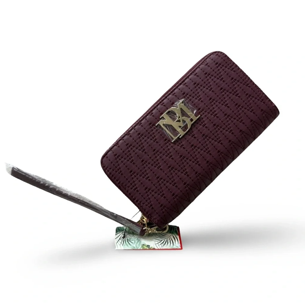Badgley Mischka Plum Quilted Long Wallet/Phone Pocket & Wristlet